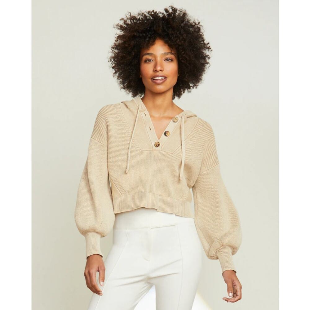 Veronica Beard Ursina Sweater Hoodie Pullover Sweatshirt Cream 100% Cotton Knit - Picture 16 of 16